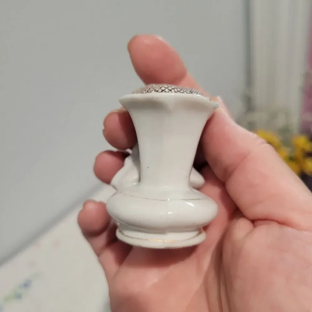 Vtg Set of 2 Porcelain Toothpick Holders Elegant Lady and Man Japan Pin Cushions
